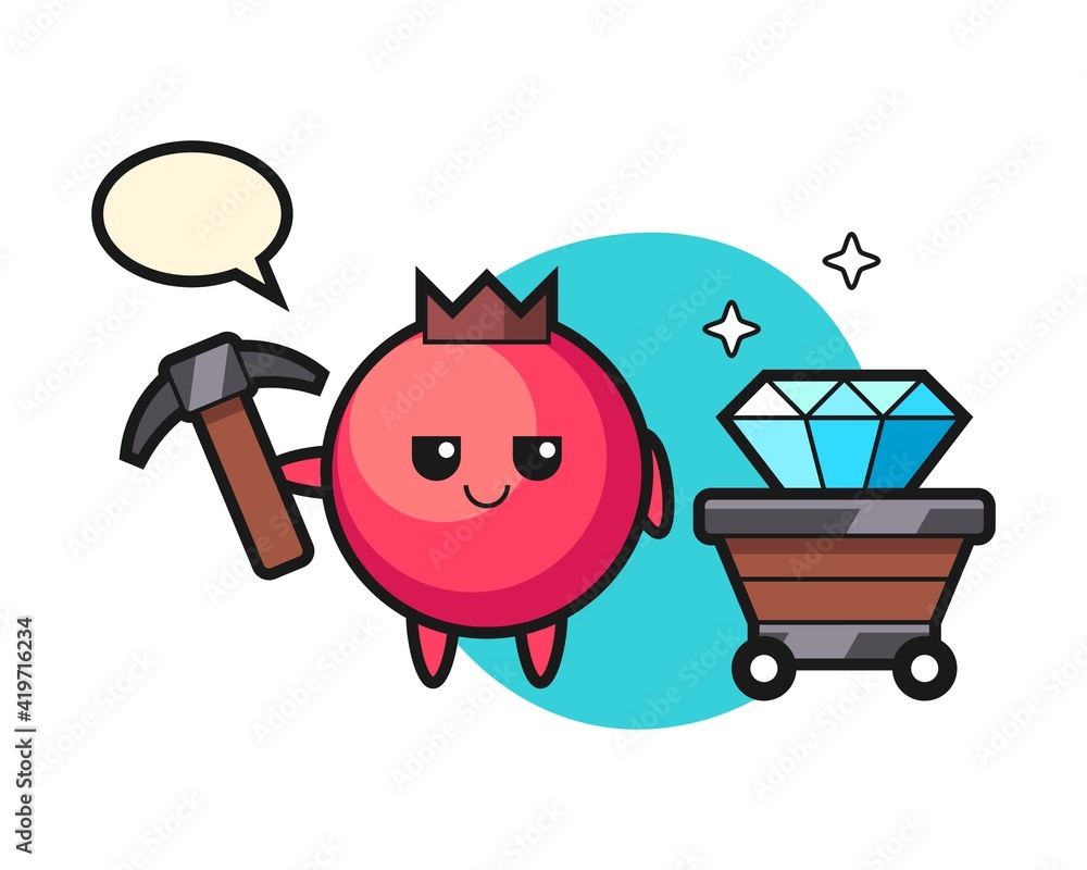 Character illustration of cranberry as a miner Character illustration of cranberry as a miner