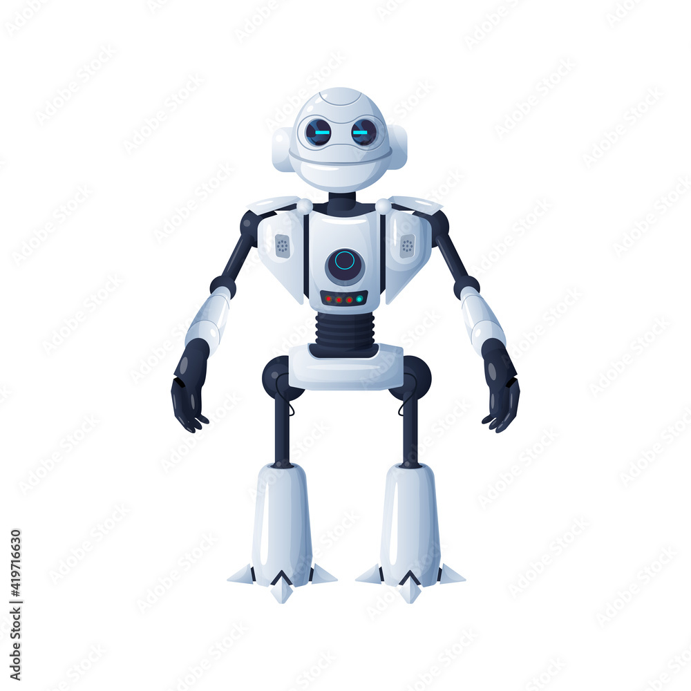 Android robot isolated cyborg artificial intelligent. Vector futuristic humanoid, 3D automatic smart character, digital kids toy. Stylish sci fi bot, cyber machine, humanoid robot, cybernetic machine Android robot isolated cyborg artificial intelligent. Vector futuristic humanoid, 3D automatic smart character, digital kids toy. Stylish sci fi bot, cyber machine, humanoid robot, cybernetic machine