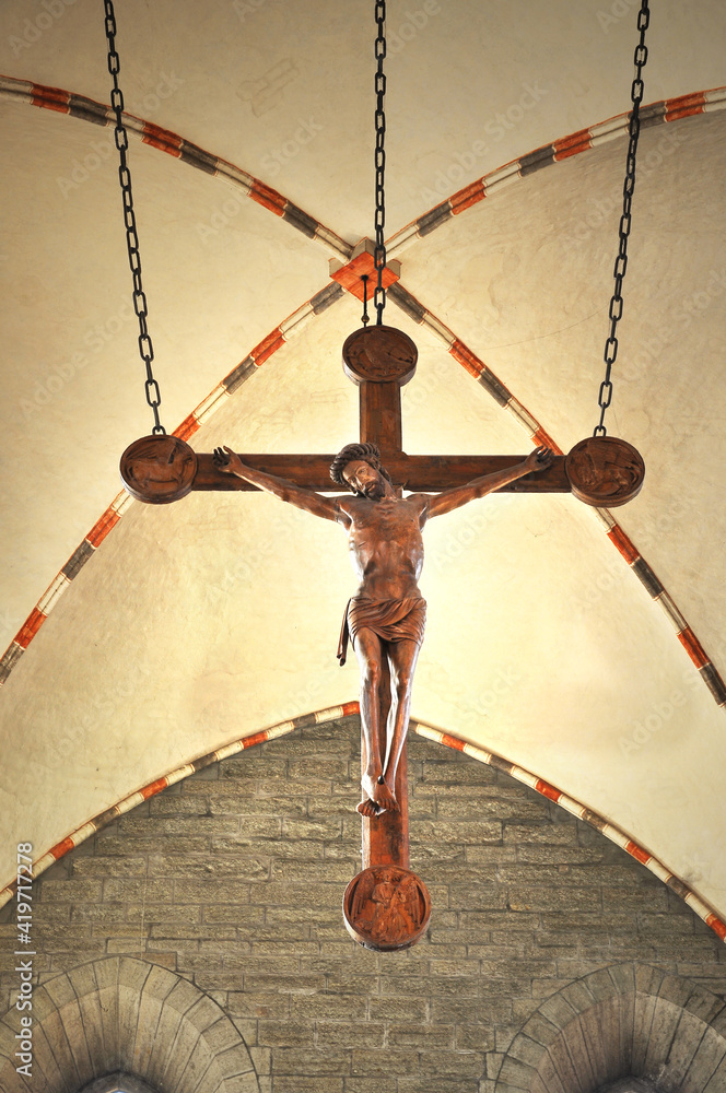Jesus on a cross wood carving Stock Photo | Adobe Stock