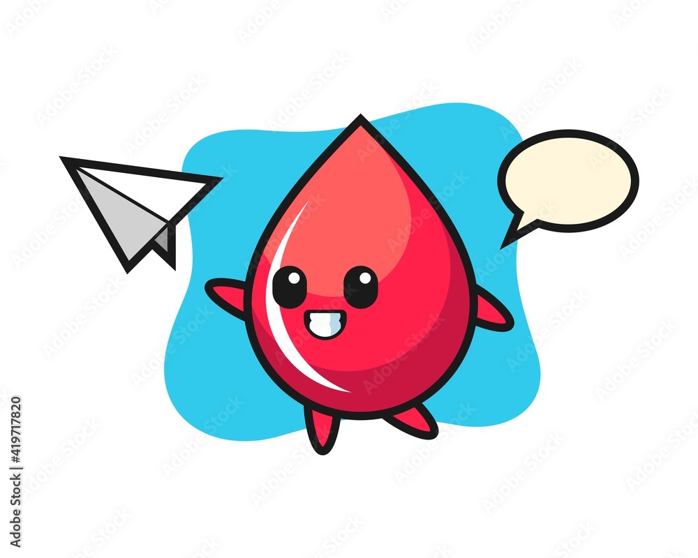 Blood drop cartoon character throwing paper airplane Blood drop cartoon character throwing paper airplane