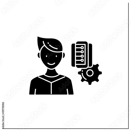 Information management glyph icon. Collect, manage, preserve, store and deliver information. Information overload concept.Filled flat sign. Isolated silhouette vector illustration