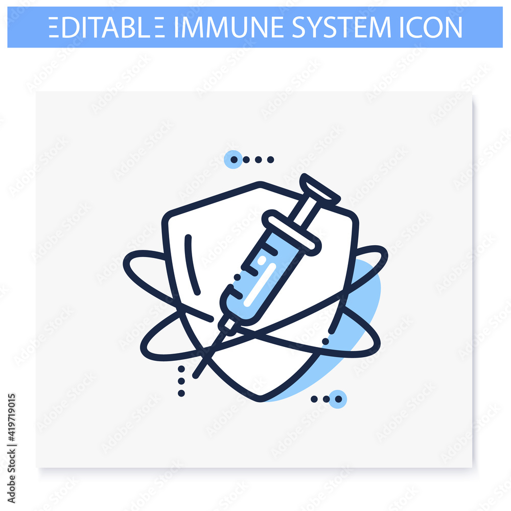Immunization line icon. Vaccination. Immune system concept. Immunology. Body defence system. Health, immunity, disease prevention. Isolated vector illustration. Editable stroke Immunization line icon. Vaccination. Immune system concept. Immunology. Body defence system. Health, immunity, disease prevention. Isolated vector illustration. Editable stroke
