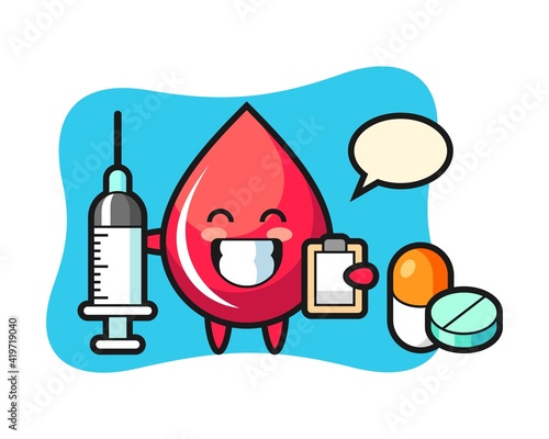 Mascot illustration of blood drop as a doctor
