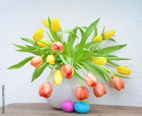 Easter tulip bouquet  Easter eggs 