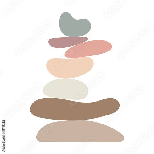 Zen stones simple abstract vector illustration in flat style, relax, meditation and yoga concept, boho colors stone pyramid for making banners, posters, cards, prints, wall art