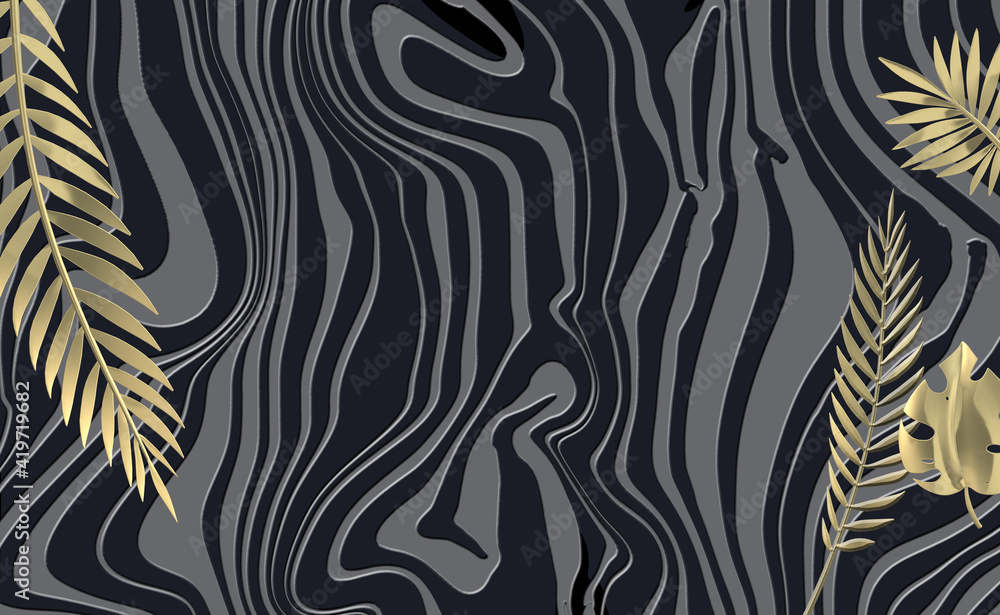 Zebra abstract stripes wuth tropical leaves Zebra abstract stripes wuth tropical leaves