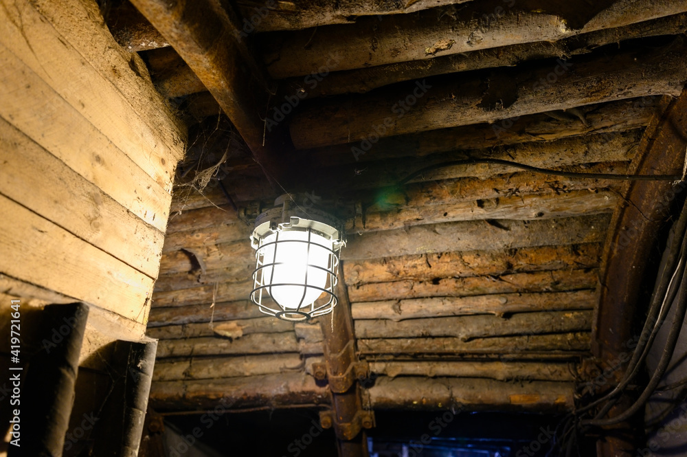 Safety mine lighting shining in the mine. Safety mine lighting shining in the mine.