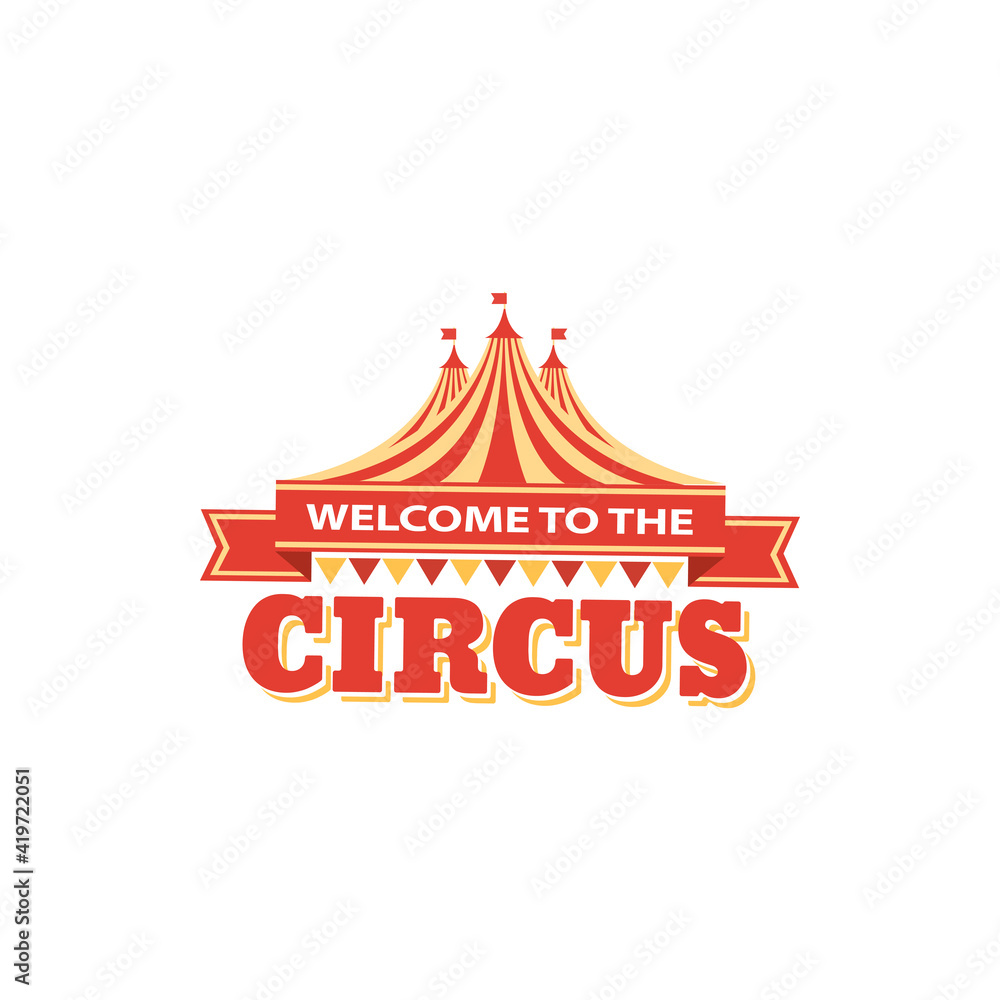 Big top circus advertisement isolated striped tent marquee, flags on ...
