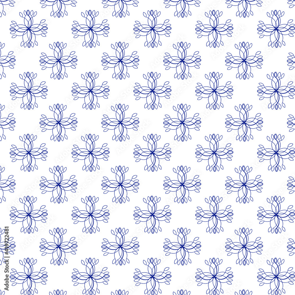 Seamless pattern with different ornamental shapes of blue color on a white background. Suitable as a texture for fabric, rugs wallpapers, web and other users. Seamless pattern with different ornamental shapes of blue color on a white background. Suitable as a texture for fabric, rugs wallpapers, web and other users.