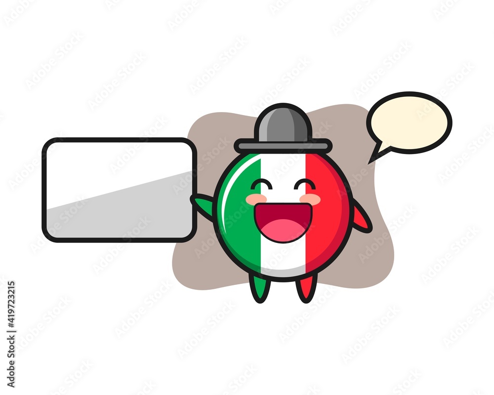Fototapeta premium Italy flag badge cartoon illustration doing a presentation