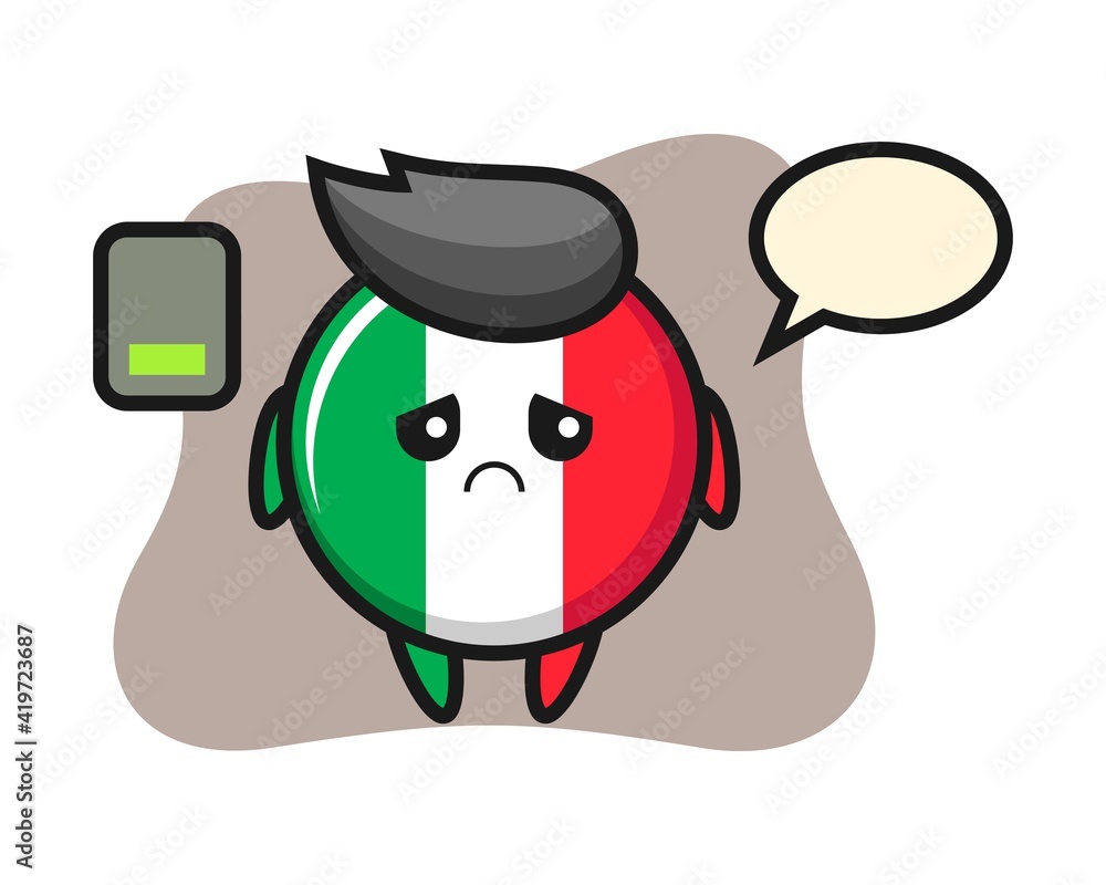 Fototapeta premium Italy flag badge mascot character doing a tired gesture