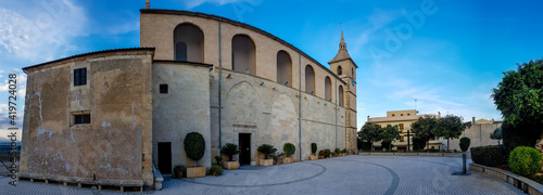 Panorama of the church in the village  of Santa Margalida on the balearic  island of Mallorca, spain