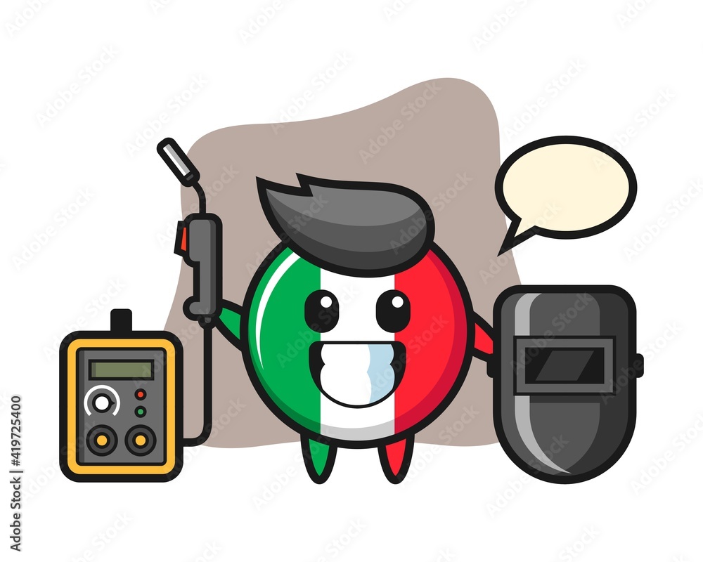 Character mascot of italy flag badge as a welder Character mascot of italy flag badge as a welder