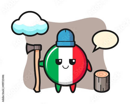 Character cartoon of italy flag badge as a woodcutter