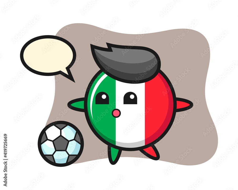Illustration of italy flag badge cartoon is playing soccer Illustration of italy flag badge cartoon is playing soccer