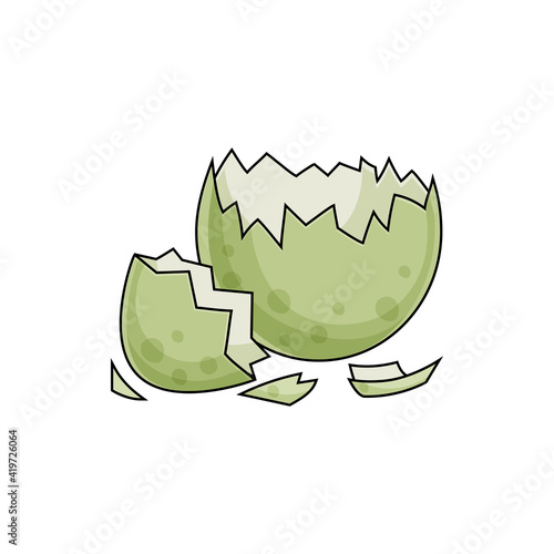 Cracked dino egg isolated eggshell of prehistoric reptile. Vector broken dinosaur egg, hatched bird or animal. Tyrannosaurus or lizard broken egg, jurassic era monster green mysterious eggshell