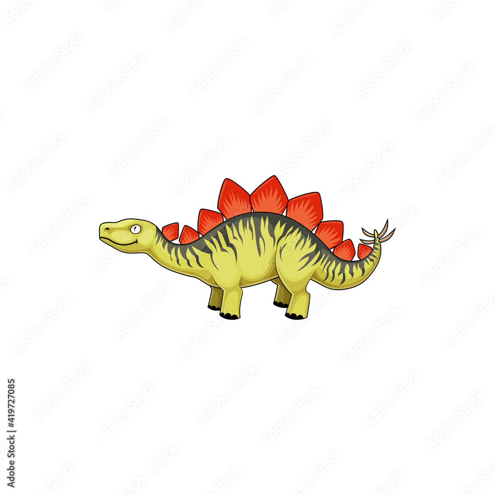 Obraz premium Stegosaurus stenops, ungulatus and sulcatus, ancient lizard isolated icon. Vector stegosaurus cartoon triceraptor graze. Kentrosaurus prehistoric predator animal. Herbivorous thyreophoran dinosaur