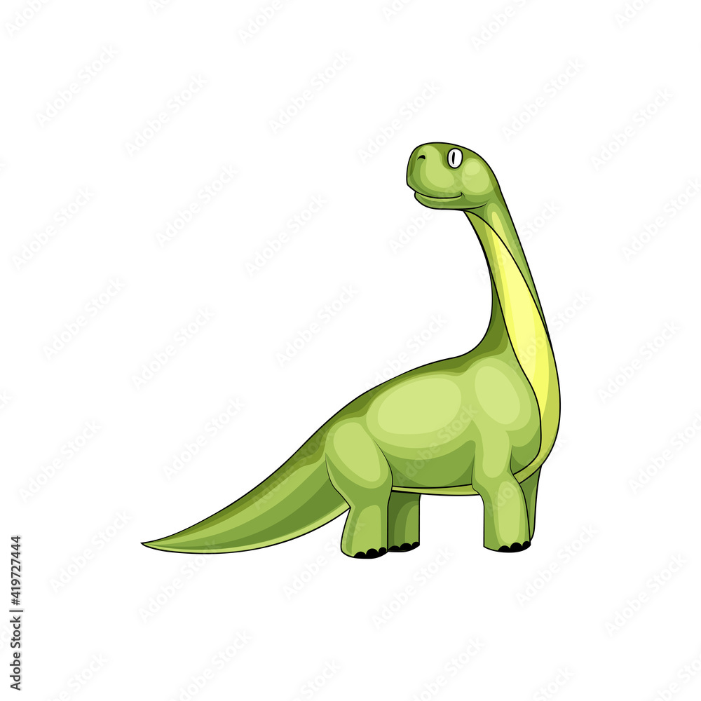 Fototapeta premium Brontosaurus excelsus big dino kids toy isolated prehistoric animal. Vector Brontosaurus yahnahpin or parvus, big thunder lizard. Green huge dino with long neck, plastic camarasaurus toy, cool reptile