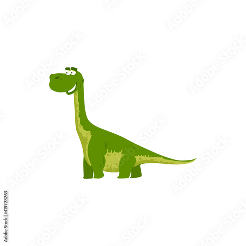 Brontosaurus yahnahpin isolated smiling bronosaurus kids toy. Vector brontosaurus parvus, big thunder lizard. Tyrannosaurus green childish dino, dinosaur animal Brontosaur excelsus in green color