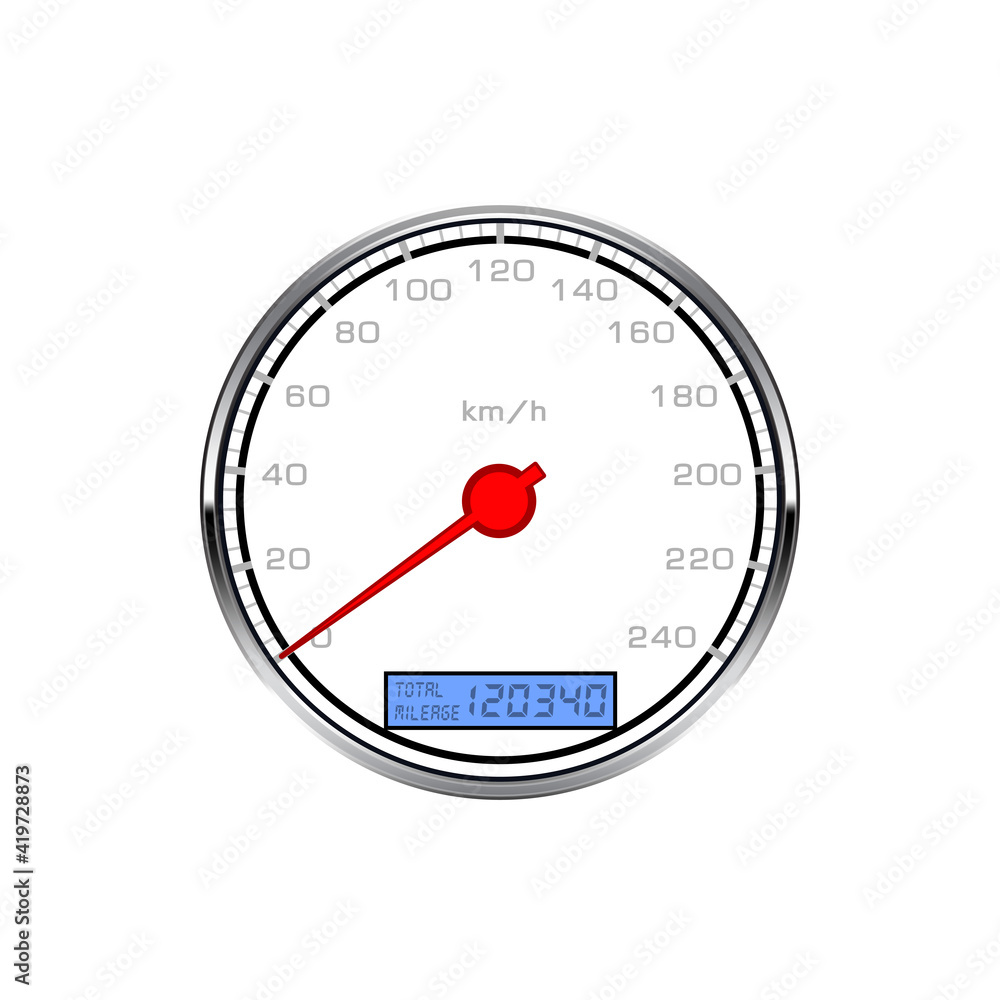 Speedometer gauge, car speed scale dial odometer, vector dashboard gage counter. Speedometer