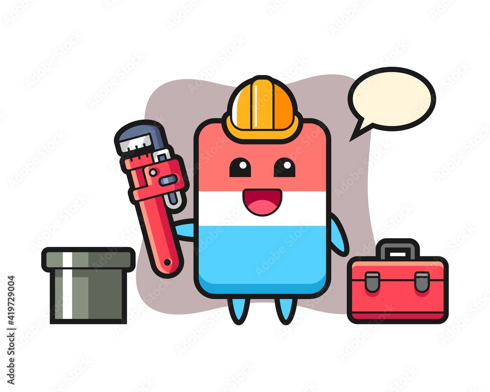Character illustration of eraser as a plumber