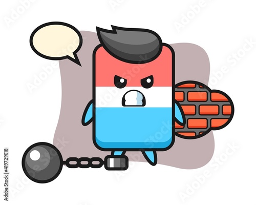 Character mascot of eraser as a prisoner