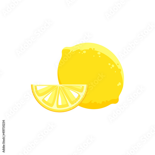 Whole lemon and cut piece of yellow citrus isolated realistic icon. Vector juicy lemon, tropical citron, ripe sour fruit in zest, organic exotic lemonade and tea ingredient. Refreshing summer food