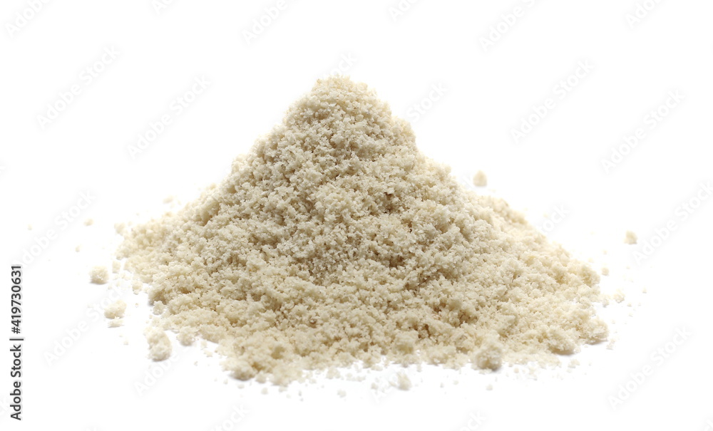 Pile sesame protein powder isolated on white background Pile sesame protein powder isolated on white background