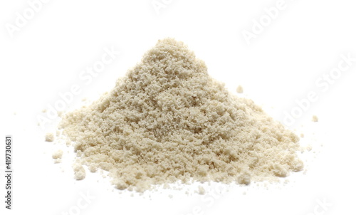 Pile sesame protein powder isolated on white background 