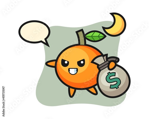 Illustration of mandarin orange cartoon is stolen the money