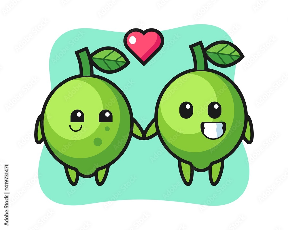 Obraz premium Lime cartoon character couple with fall in love gesture