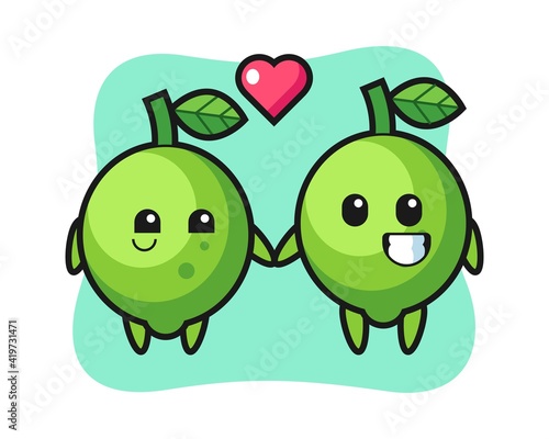 Lime cartoon character couple with fall in love gesture