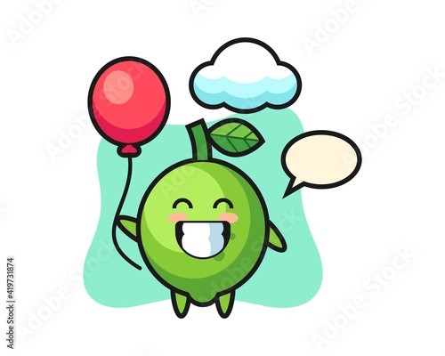 Lime mascot illustration is playing balloon