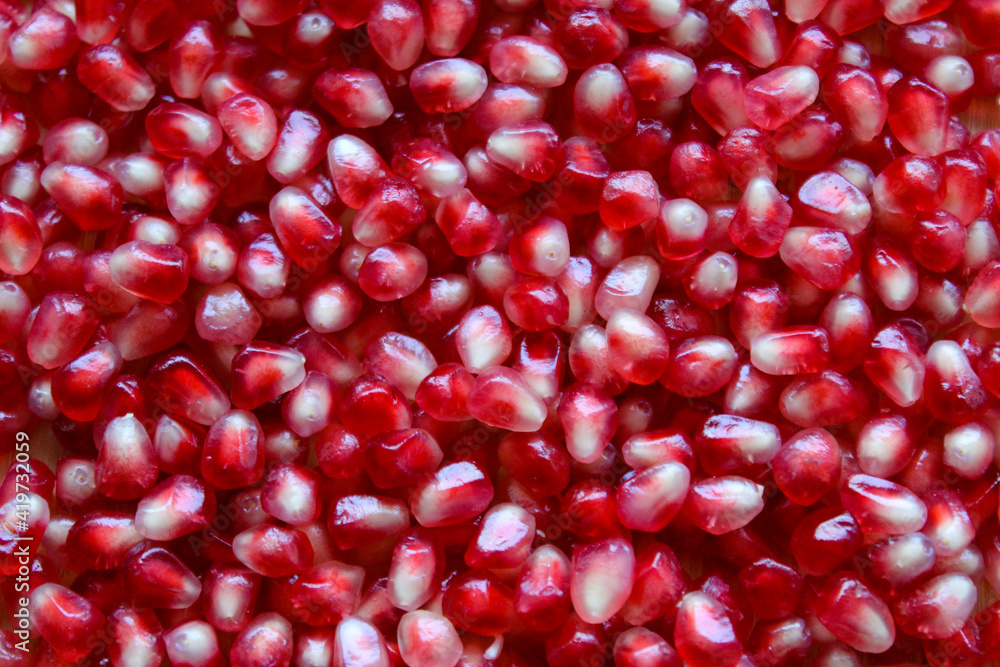 Pomegranate seeds. Macro. Close up. Ripe pomegranate seeds. Pomegranate seeds. Macro. Close up. Ripe pomegranate seeds.