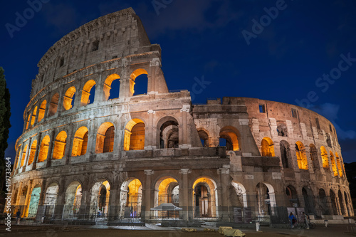 Italy, Rome, Colosseum, Ancient amphitheatre at night