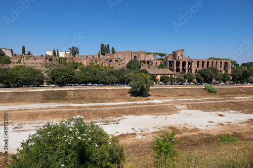 Italy, Rome, Circus Maximus ancient stadium and ruins on Palatine Hill