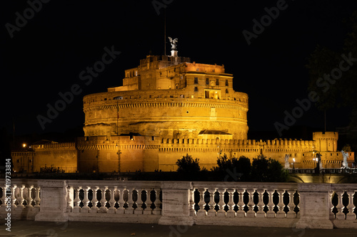 Italy, Rome, Castel Sant Angelo, Mausoleum of Hadrian at night