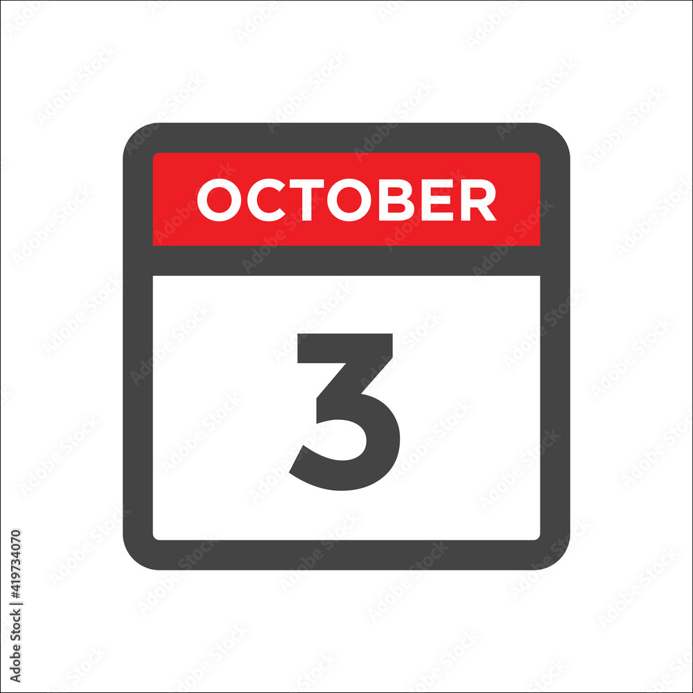 October 3 calendar icon with day of month October 3 calendar icon with day of month