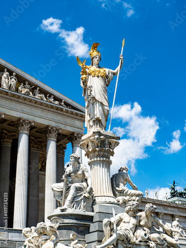 Austria, Vienna, Pallas Athene Fountain in front of Parliament building photo