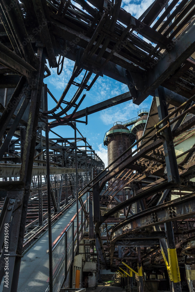 Rotten architecture of a historic blast furnace.