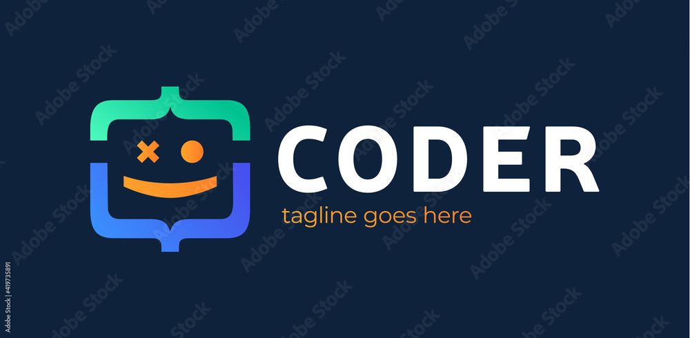 Fun Coding, Developer coding icon vector illustration, programming logo. smile face logo coding symbol