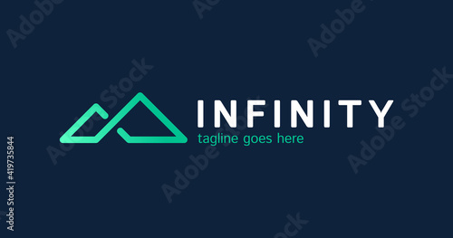 creative and simple mountain and infinity river flow logo design inspiration.
