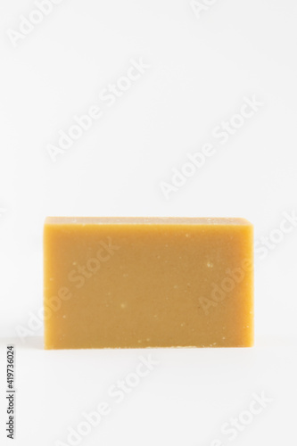 bar of natural hand soap on white background
