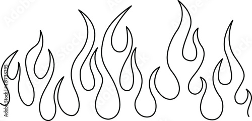 Minimalistic silhouette of flame. Fire vector illustration. Black and white. White background. One line drawing.