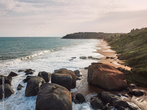 Ivory Coast, Sassandra, Boulders on coastal beach