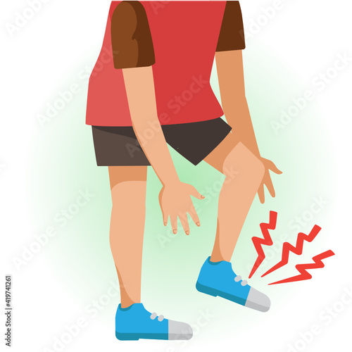 Foot pain or sore. The boy is sick, Sick person and feeling bad.