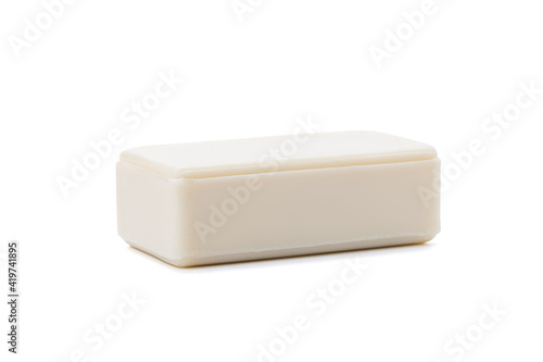 white soap bar isolated on white background. antibacterial soap brick cut out