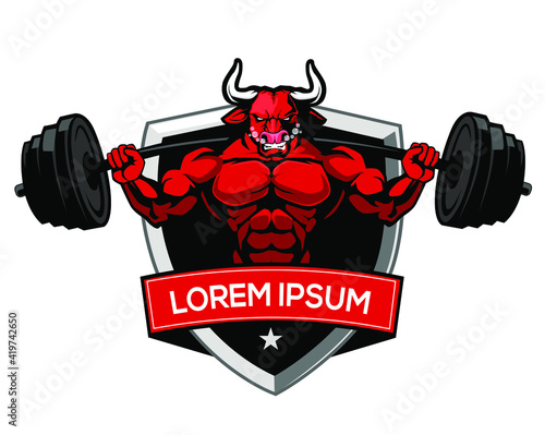 red bull fitness logo cartoon in vector