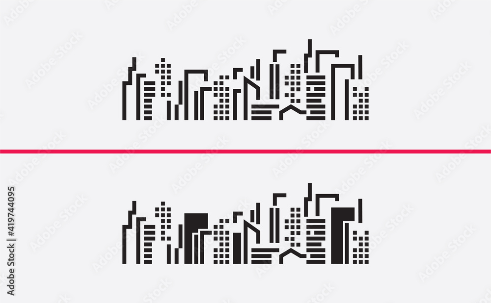 Stylized skyline. Cityscape template. Cityscape line vector.