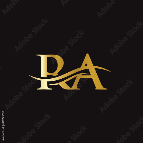 RA logo Design. Premium Letter RA Logo Design with water wave concept.
